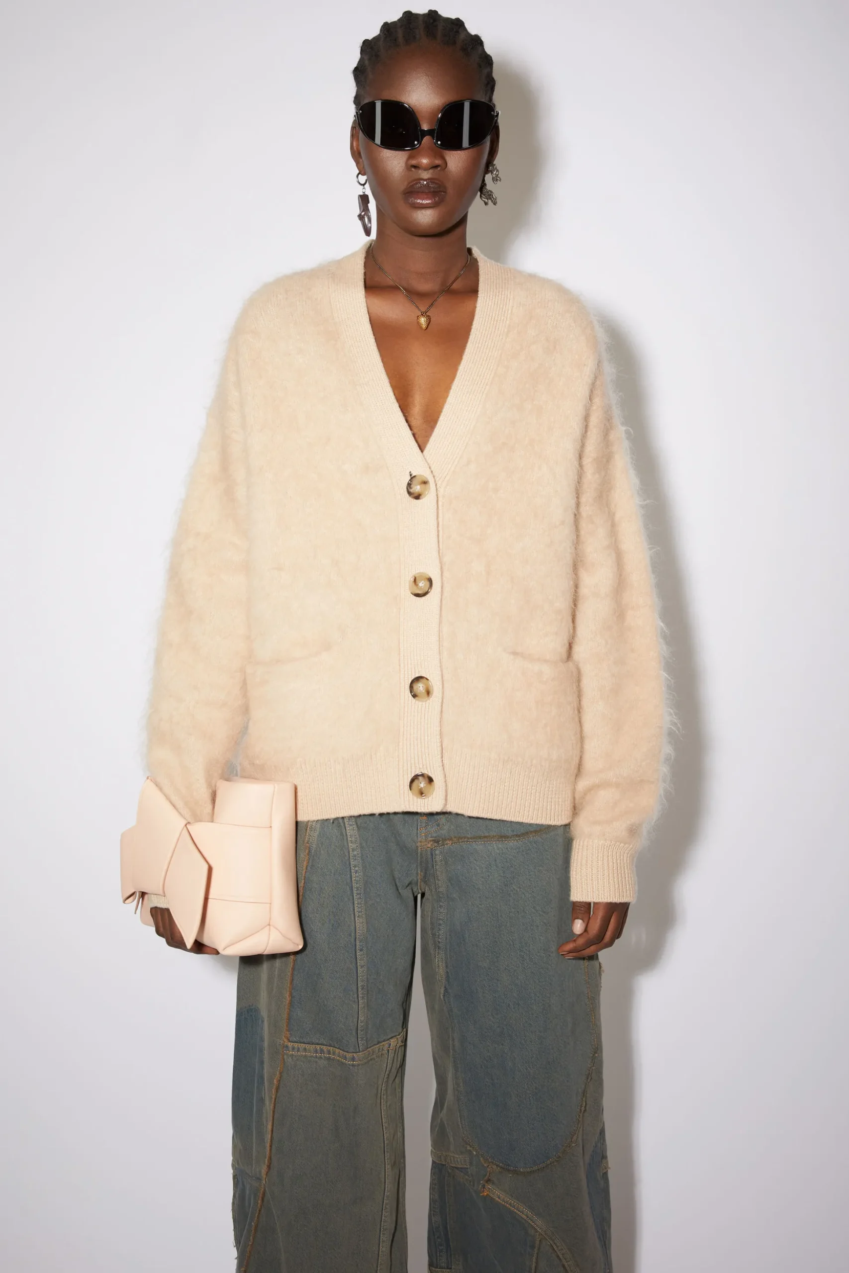Cardigan Aus Flauschigem Mohair-Woll-Mix