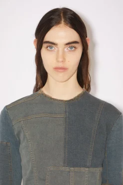 Denim Patchwork Long Sleeve Top