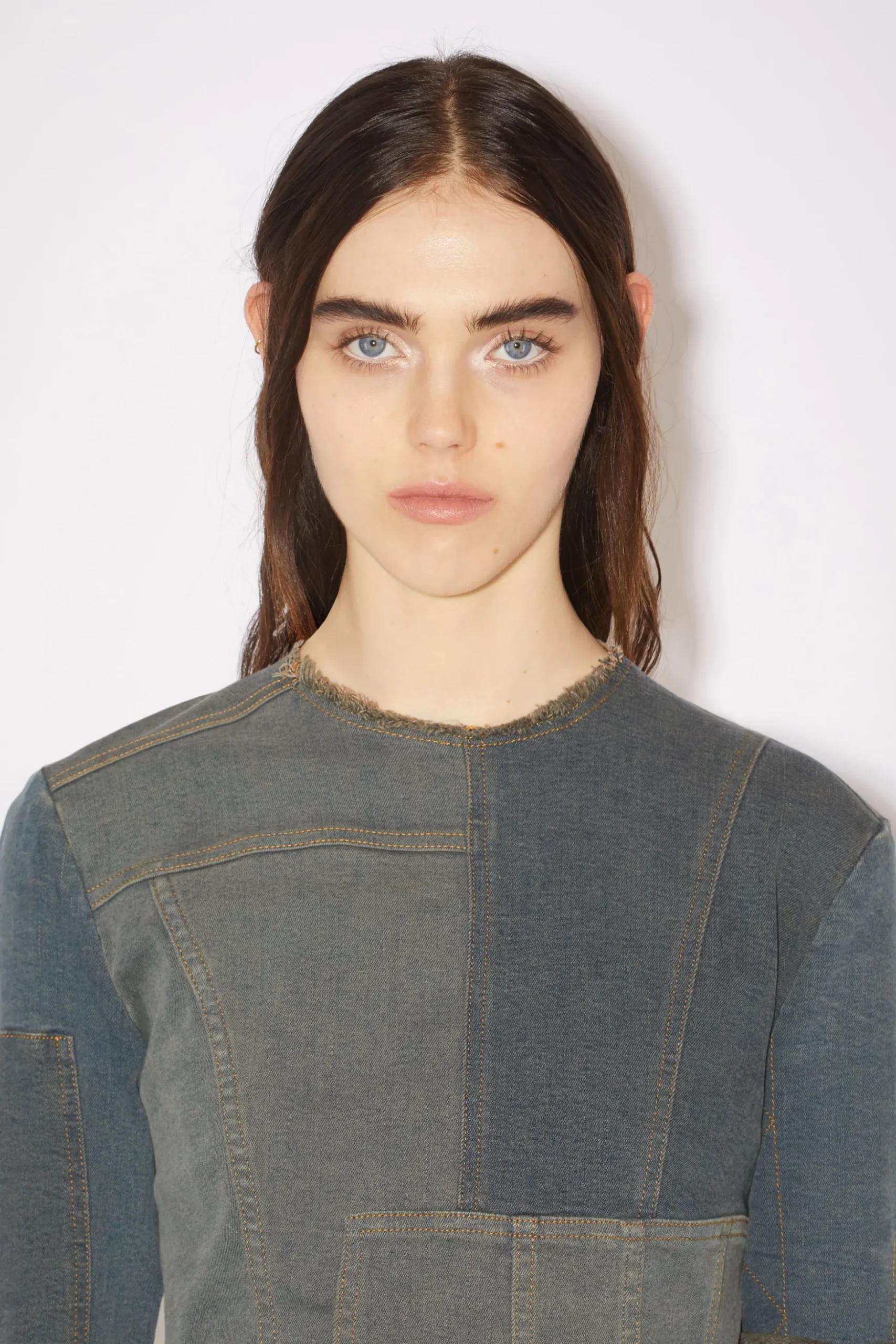 Denim Patchwork Long Sleeve Top