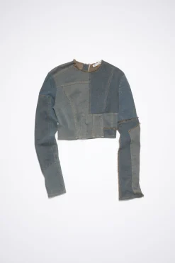 Denim Patchwork Long Sleeve Top