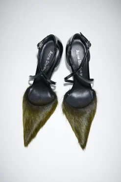 Hairy Leather Heeled Pumps